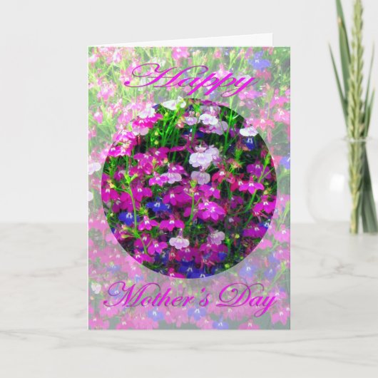 青、ピンクおよび白の母の日の花束 カード (正面)