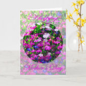 青、ピンクおよび白の母の日の花束 カード (黄色い花)