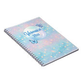 青 – ピンクのグラデーション星付き背景 ノートブック (右側)