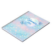 青 – ピンクのグラデーション星付き背景 ノートブック (左側)