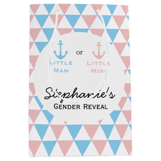 青、ピンクの三角形のジェンダー表示の航海のいかり ミディアムペーパーバッグ (正面)