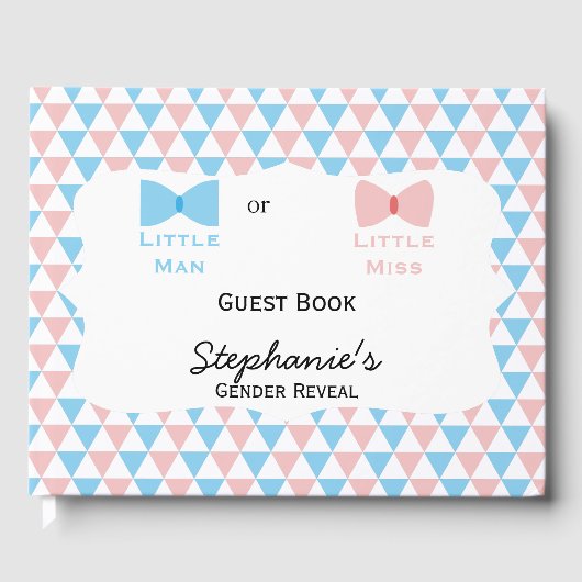青、ピンクの三角形の性別が弓と弓のネクタイを明らかにする ゲストブック (正面)