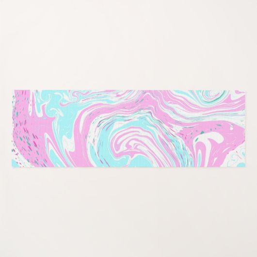 青、ピンクの大理石の渦巻き流体アートヨガマット ヨガマット (正面(横))