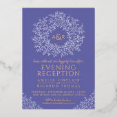 青 ピンク ゴールドのモノグラム 結婚式の披露宴の写真 箔招待状 (正面)