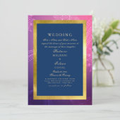 青、ピンク、ゴールドの豪華なインドスタイルの結婚式 招待状 (スタンド正面)