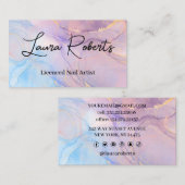 青 ピンク ゴールド 水彩アート ビジネスカード (正面/裏面)