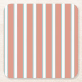 青、ピンク、白のストライプパターン スクエアペーパーコースター (正面)