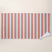 青、ピンク、白のストライプパターン ビーチタオル (正面)