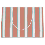 青、ピンク、白のストライプパターン ラージペーパーバッグ (正面)