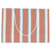 青、ピンク、白のストライプパターン ラージペーパーバッグ (裏面)