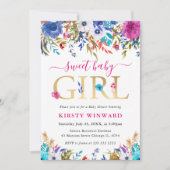 青、ピンク、白の夏の花赤ちゃんシャワー 招待状 (正面)