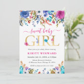 青、ピンク、白の夏の花赤ちゃんシャワー 招待状 (スタンド正面)