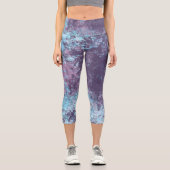 青、ピンク、紫の大理石抽象芸術 カプリレギンス (正面)