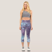 青、ピンク、紫の大理石抽象芸術 カプリレギンス (正面)