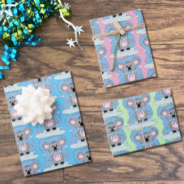 青、ピンク、緑の赤ちゃんシャワーKoala Giftwrap ラッピングペーパーシート