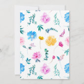 青、ピンク、黄色の夏の花赤ちゃんシャワー 招待状 (裏面)