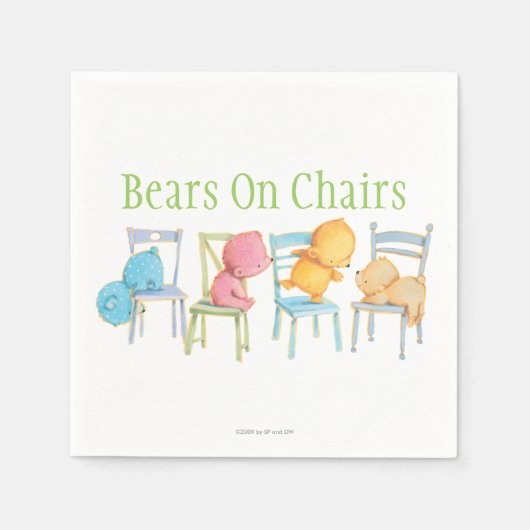 青、ピンク、黄、茶色のクマ遊 スタンダードカクテルナプキン (正面)