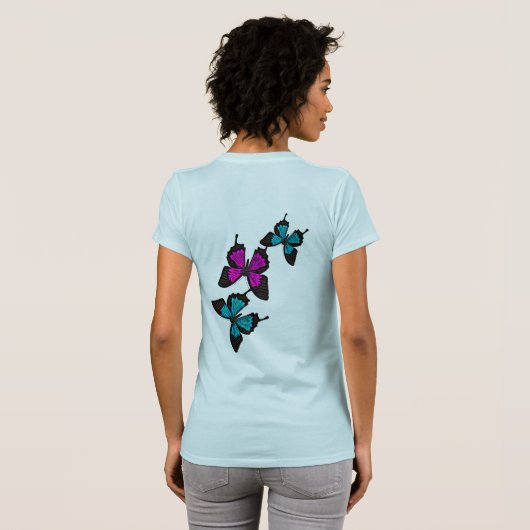 青/ピンク/黒蝶/蝶/前/後 Tシャツ (裏面フル)