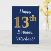 青、フェイクな金ゴールドの第13誕生日 + 名前をカスタムする カード (黄色い花)