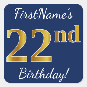 青、フェイクな金ゴールドの第22誕生日 + 名前をカスタムする スクエアシール