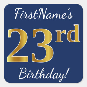 青、フェイクな金ゴールドの第23誕生日 + 名前をカスタムする スクエアシール