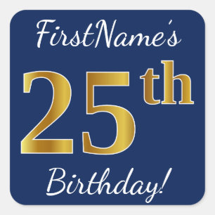 青、フェイクな金ゴールドの第25誕生日 + 名前をカスタムする スクエアシール