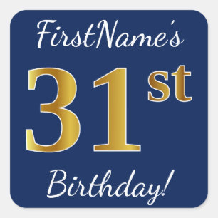 青、フェイクな金ゴールドの第31誕生日 + 名前をカスタムする スクエアシール