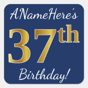 青、フェイクな金ゴールドの第37誕生日 + 名前をカスタムする スクエアシール