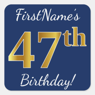 青、フェイクな金ゴールドの第47誕生日 + 名前をカスタムする スクエアシール