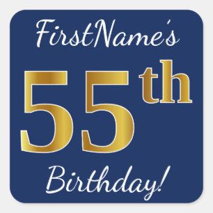 青、フェイクな金ゴールドの第55誕生日 + 名前をカスタムする スクエアシール
