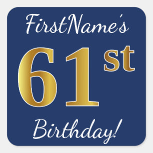 青、フェイクな金ゴールドの第61誕生日 + 名前をカスタムする スクエアシール