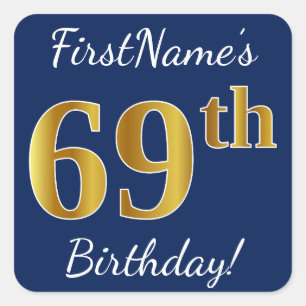 青、フェイクな金ゴールドの第69誕生日 + 名前をカスタムする スクエアシール