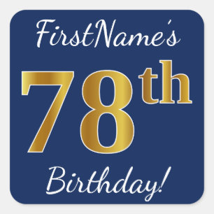 青、フェイクな金ゴールドの第78誕生日 + 名前をカスタムする スクエアシール