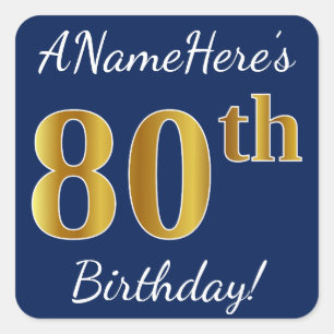 青、フェイクな金ゴールドの第80誕生日 + 名前をカスタムする スクエアシール