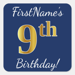 青、フェイクな金ゴールドの第9誕生日 + 名前をカスタムするのステッカー スクエアシール