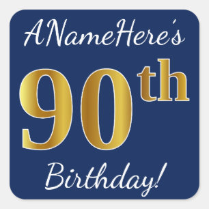 青、フェイクな金ゴールドの第90誕生日 + 名前をカスタムする スクエアシール