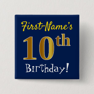 青、フェイク金ゴールド10番目の誕生日、名前をカスタムする 缶バッジ