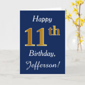 青、フェイク金ゴールド11誕生日+名前をカスタムする カード (黄色い花)