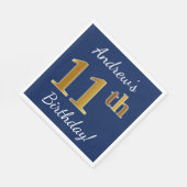 青、フェイク金ゴールド11誕生日+名前をカスタムする スタンダードランチョンナプキン (角)