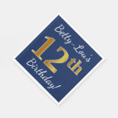 青、フェイク金ゴールド12番目の誕生日+名前をカスタムする スタンダードランチョンナプキン (角)