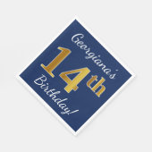 青、フェイク金ゴールド14番目の誕生日+名前をカスタムする スタンダードランチョンナプキン (角)