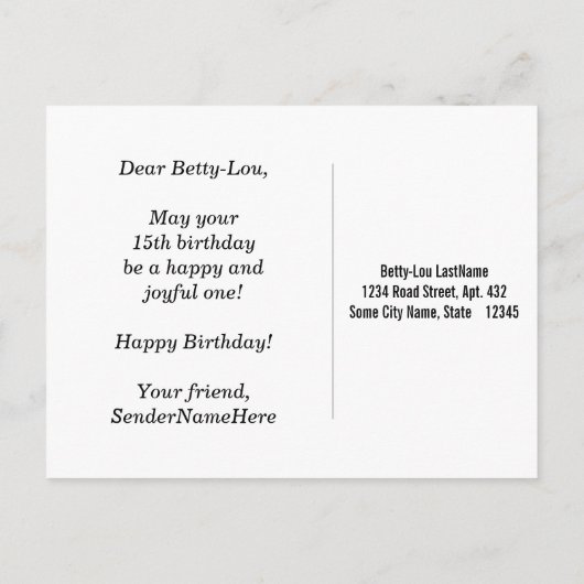 青、フェイク金ゴールド15番目の誕生日+名前をカスタムする ポストカード (裏面)