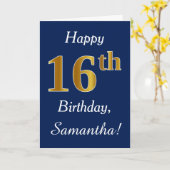 青、フェイク金ゴールド16番目の誕生日+名前をカスタムする カード (黄色い花)