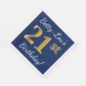 青、フェイク金ゴールド21歳の誕生日+名前をカスタムする スタンダードランチョンナプキン (角)