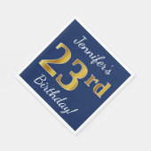 青、フェイク金ゴールド23番目の誕生日+名前をカスタムする スタンダードランチョンナプキン (角)