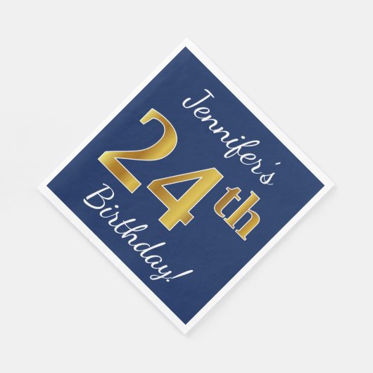 青、フェイク金ゴールド24番目の誕生日+名前をカスタムする スタンダードランチョンナプキン (角)