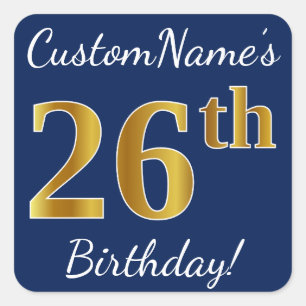 青、フェイク金ゴールド26番目の誕生日+名前をカスタムする スクエアシール
