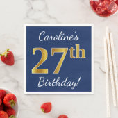 青、フェイク金ゴールド27番目の誕生日+名前をカスタムする スタンダードランチョンナプキン (インサイチュ)