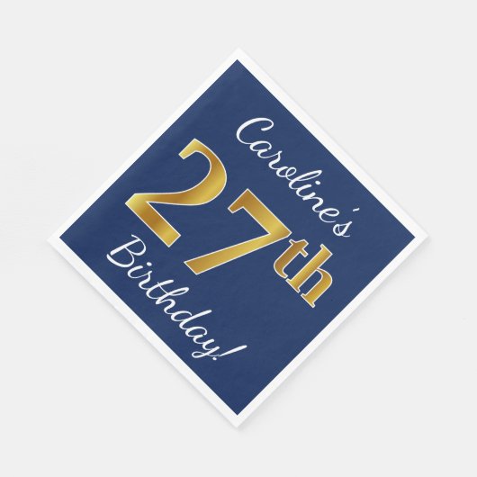 青、フェイク金ゴールド27番目の誕生日+名前をカスタムする スタンダードランチョンナプキン (角)