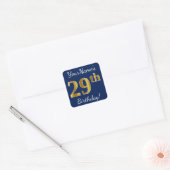 青、フェイク金ゴールド29誕生日+名前をカスタムする スクエアシール (封筒)